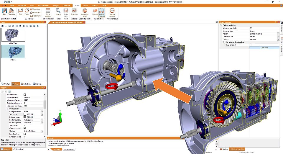 3DViewStation: Dynamische Schnittebene durch ein komplexes Motorenbauteil